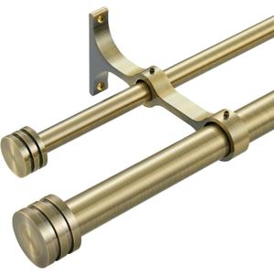 Double Curtain Rods with Aluminum End Cap and Full Enclosure Brackets, 1- Inch Front and 5/8 Inch Back Window Rod, Dual Drapery Rods Adjustable from 36 to 72 Inches (3-6 Feet), Antique Bronze