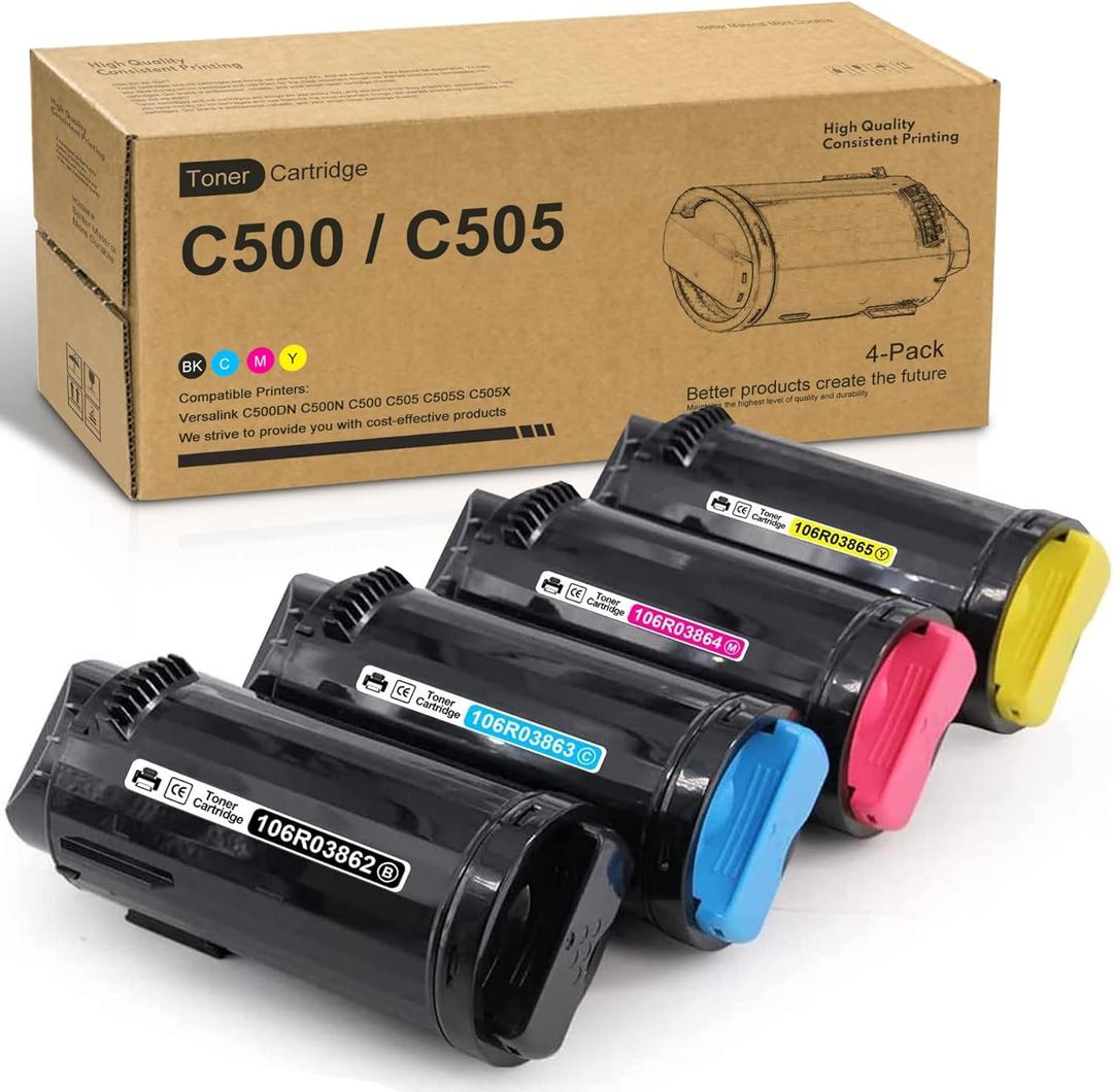 C500 / C505 Toner Cartridges (4-Pack, BK/C/M/Y) Replacement for Xerox Versalink C500 C500DN C500N C505 C505DN C505N C505S Printer - 106R03862 106R03863 106R03864 106R03865