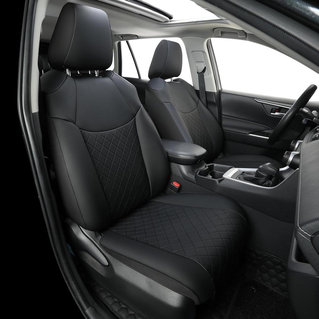 GIANT PANDA Customized Full Set Car Seat Covers Fit for Toyota Rav4 2019 2020 2021 2022 2023 2024 2025 Rav 4 Hybrid (XLE/LE/XLE Premium/Limited), Front and Rear/Back Accessories, Faux Leather (Black)