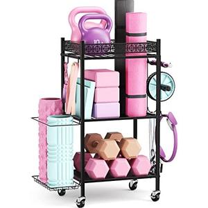 Yoga Mat Storage Rack, Home Gym Storage Rack, VOPEAK Workout Storage for Yoga Mat, Foam Roller, Equipment Gym Storage for Home Exercise and Fitness Gear (Metal), 14.37"D x 17.52"W x 33.66"H, Black
