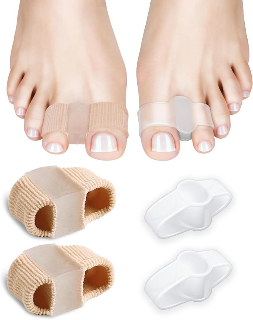 4Pcs Toe Separators for Bunion Correction, Big Toe Straightener Elasticity Hammer Bunion toe Corrector Toe Spacers for Feet Women Men Toe Correct, with 2 Loops (2 Nylon+2 Gel)