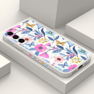 for Samsung Galaxy S22 Plus Case, Case for S22 Plus Galaxy Liquid Silicone Soft Slim Fashion Design Flower Phone Protective Phone Cover 6.6"-Flower White