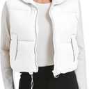 Flygo Puffer Vest Women Cropped Vest Zip Up Stand Collar Sleeveless Lightweight Winter Down Vests Jacket (XX-Large, White)
