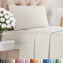 Twin Size 3 Piece Sheet Set - Comfy Breathable & Cooling Bed Sheets Set - Hotel Luxury Bedding for Women, Men, Kids, Teens, Boys & Girls - Deep Pockets, Soft, Wrinkle Free - Oeko-Tex - Beige Stripes 2