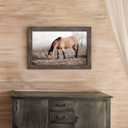 Horse Wall Art Decor Bedroom: Wild Animal Wood Framed Picture Brown Horse on Grassland Print Artwork Vintage Wildlife Painting for Farmhouse Living Room Kitchen