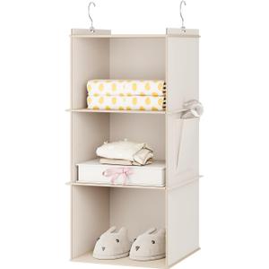 YOUDENOVA Hanging Closet Organizer, 3-Shelf Closet Hanging Storage Shelves, Beige