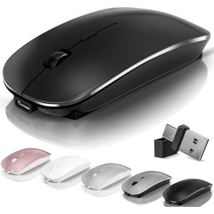 Mouse for Laptop Wireless Bluetooth - MacBook Air Mac Pro PC iPad Optical Rechargeable Silent Mouse with Jiggler Dual Mode Switch Bluetooth 5.2/3.0 and 2.4GHz USB-A and Type-C Receiver Black