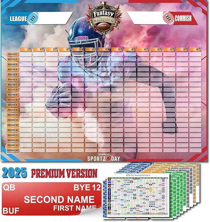 Fantasy Football Draft Board 2025-2026 Kit - Large Set with 576 Player Labels - Premium Color Edition[14 Teams 20 Rounds] 2 Pack