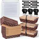 Teecyhooo 50 Pcs Paper Loaf Pan with Lids, Disposable Paper Baking Pans Mold with Plastic Black Spoons Sealing Sticker for Baking Bread, Small Meatloaf, Cake, Sweets, Oven, Bakery, 5.9 x 2.5 x 2''