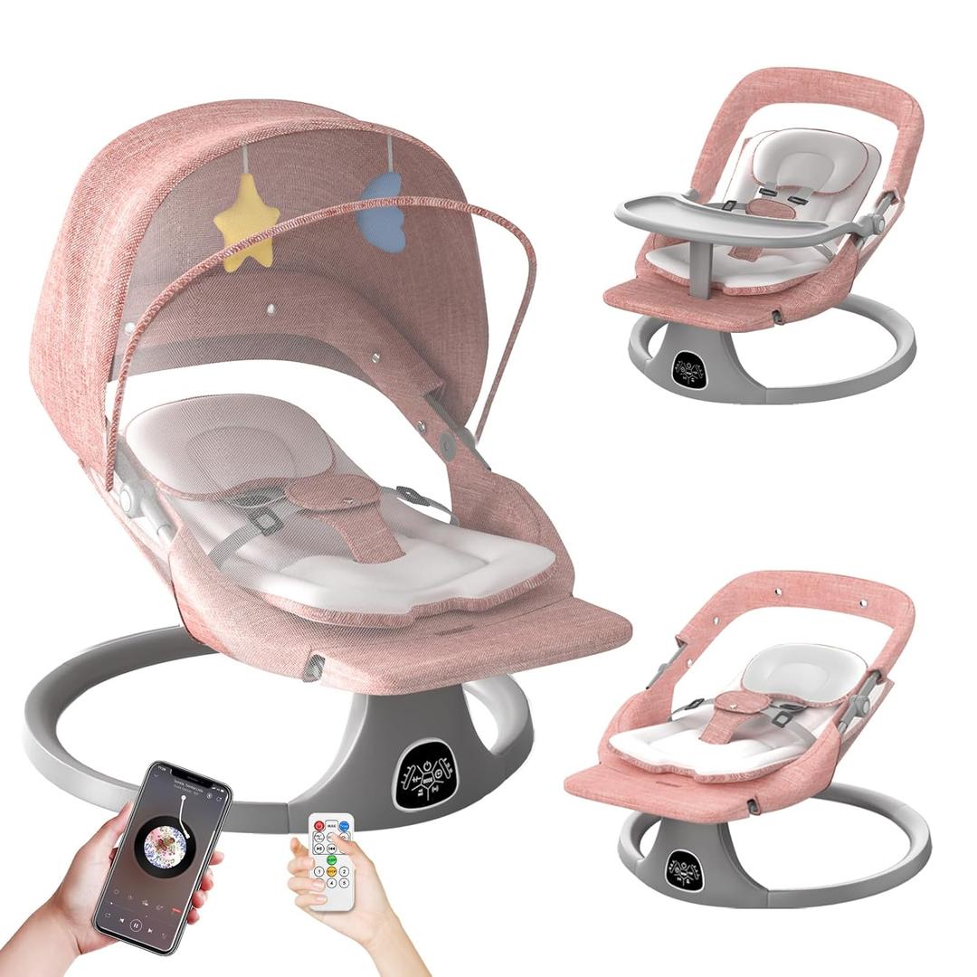 Electric Baby Swing for Infants 0-12 Months - 5 Sway Speeds, 3 Timer Settings, 8 Lullabies, Adapter & Battery Operated, Detachable Dinner Plate