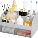 Makeup Organizer with 2 Drawers, Cosmetic Storage for Dresser Vanity and Bathroom Countertop,Make up organization and Skincare Storage with Beauty Brush Holder, Cosmetic Display Case (Grey)