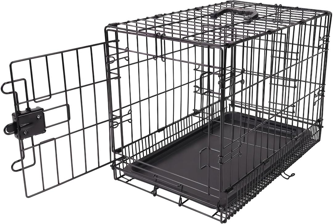 Amazon Basics Portable, Foldable Metal Wire Dog Crate with Removable Tray, Single Door, Divider Panel, Collapsible for Travel, 22 x 13 x 16 in, Black