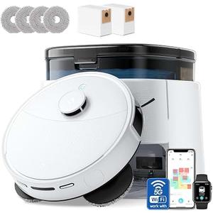 Lefant Robot Vacuum and Mop, 12000Pa Suction,Multifunctional Dock with Hot Water Self-Cleaning&Drying, Obstacle Avoidance,90-Day Self-Emptying, 5G WiFi Alexa/APP/iWatch Control,M3 White.