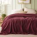 Bedsure Cooling Cotton Waffle Queen Size Blanket - Lightweight Breathable Blanket of Rayon Derived from Bamboo for Hot Sleepers, Luxury Throws for Bed, Couch and Sofa, Dark Red, 90x90 Inches