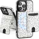 Compatible with Magsafe 2 in 1 Detachable iPhone 16 Pro Wallet Case with Card Holder Women Men,Magnetic PU Leather RFID Blocking Flip Kickstand Credit Slots,for Apple 16 Pro,Leopard-White (iPhone 16 Pro 6.3")