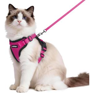 rabbitgoo Cat Harness and Leash for Walking, Escape Proof Soft Adjustable Vest Harnesses for Cats, Easy Control Breathable Reflective Strips Jacket, Rose Red, Medium