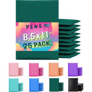 Yens Poly Bubble Mailers 8.5x12 25 Pack Green Waterproof Self Seal Adhesive Shipping Bags, Cushioning Padded Envelopes for Shipping, Mailing, Packaging Usable 8.5x11