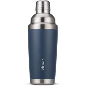 VINUR Insulated Cocktail Shaker, 20 oz Stainless Steel Vacuum Insulated Martini Shaker with Built-in Strainer & Jigger Lid for Home Bartender, Gift for Men & Women, Slate Blue