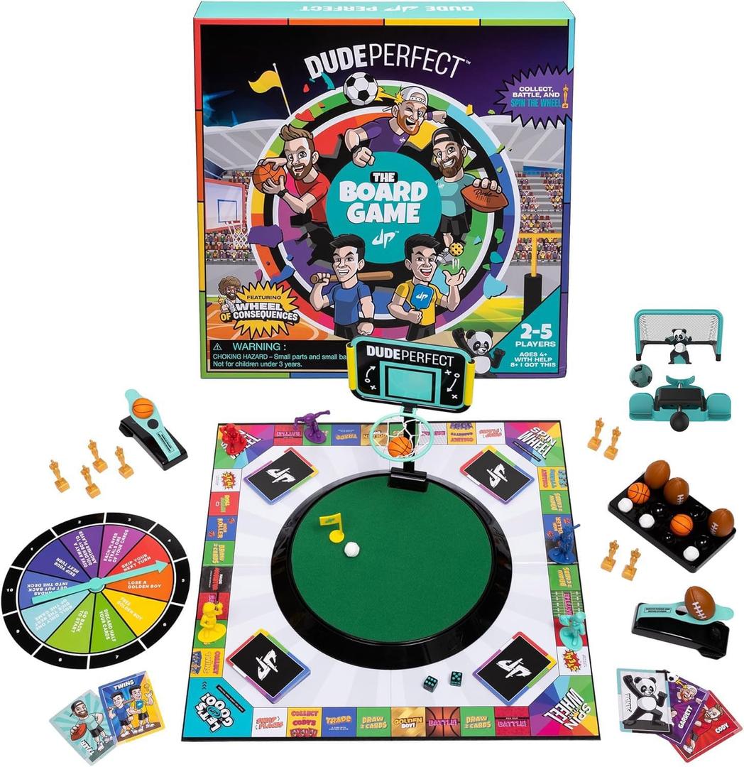 Dude Perfect Board Game with Soccer Add On; Action Packed Sports Challenges for Competitive Kids and Families | Perfect for Family Game Night; 2 to 5 Players; Ages 4 and up
