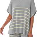 Fisoew Women's Striped 2 Piece Outfits Oversized Batwing Short Sleeve Tops High Waisted Shorts Summer Knit Lounge Short Sets Light Grey XXL