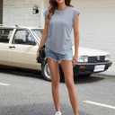 Blooming Jelly Womens Summer Tops Crewneck Casual T Shirts Loose Cap Sleeve Shirts Asymmetric Trendy Clothes 2025 (L)