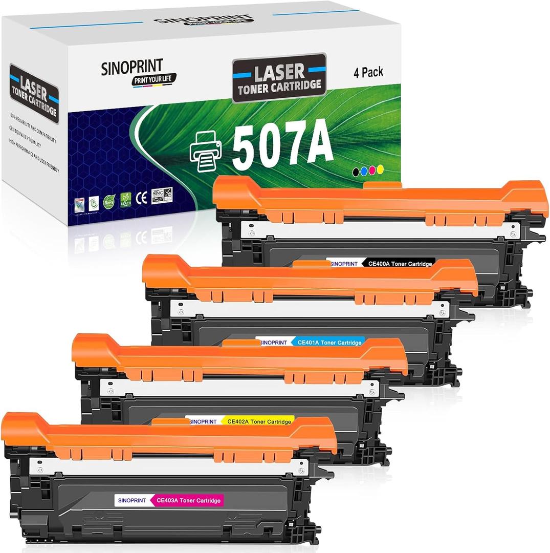 507A Toner Cartridge Bundle Compatible 507A CE400A CE401A CE402A CE403A Replacement for HP Enterprise MFP M575c M575dn M575f; M551dn M551n M551xh Printer(4-Pack 1Black 1Cyan 1Yellow 1Magenta)
