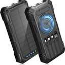 Solar Charger 49800mAh Power Bank - Wireless Portable Phone Charger with 4 Built-in Cable,22.5W Fast Charging Battery Pack USB C in/Output for All Cell Phone iPhone,Galaxy,Android,Etc(Black)