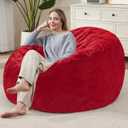 Bean Bag Cover (No Filler), Soft Faux Fur Stuffed Animal Bean Bag Storage, Fluffy Plush Bean Bag Chair Cover Washable, Comfy Bean Bag Covers for Adults Kids Teens, 38"x40" Red