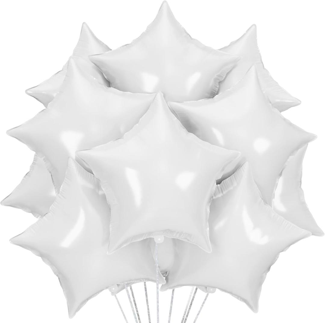 25Pcs White Star Shaped Foil Mylar Helium Balloons 18 Inch for Birthday Wedding Anniversary Engagement Party Decorations Supplies