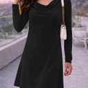 Womens 2026 Velvet Cowl Neck Long Sleeve Mini Dress - Elegant Christmas Party Cocktail Dress for Fall Winter (Black, L)