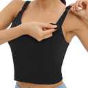 Foucome Womens Nursing Bras for Breastfeeding Maternity Tank Tops Crop Top with Built in Bra Longline Workout Sports Bra (Black, L)