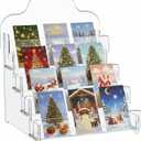 Menkxi 4 Tier Greeting Card Display Stand 12 x 10 x 14 Inch Clear Acrylic Sticker Organizer Rack for Vendors Counter Retail Stores Postcard