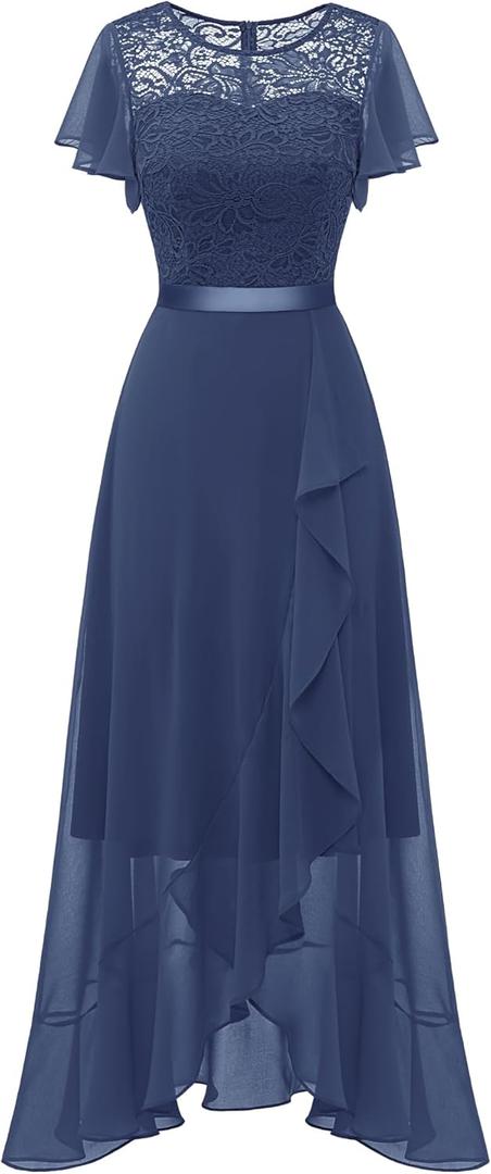 BeryLove Formal Dresses for Women 2026 Wedding Guest with Slit Cocktail Elegant Lace Long Prom Dress (Medium, Grayish Purple)