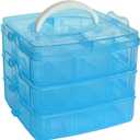 Kamay's 3-Tier Transparent Stackable Adjustable Compartment Slot Plastic Craft Storage Box Organizer Snap-Lock Tray Container 3 Sizes (Medium 18 Compartment, Blue)