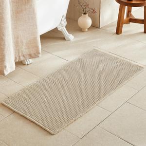 Pale Beige Bathroom Rug, Waffle Bath Mat Non Slip Washable Super Absorbent Quick Dry Boho Farmhouse Bathroom Decor, 48''x24'' / 4'x2' Pale Beige