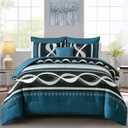 Anibedding Comforter Set Queen Size, 8 Piece Teal Boho Bed in a Bag, Striped Patchwork Comforter Bedding Set for All Season (90"x90")