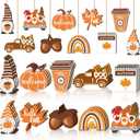 Chunful 30 Pcs Fall Thanksgiving Ornaments for Small Tree Decoration Wood Mini Autumn Pumpkin Gnome Maple Leaf Truck Cutouts Hanging Vintage Halloween Sign Yellow Orange Brown for Harvest Party