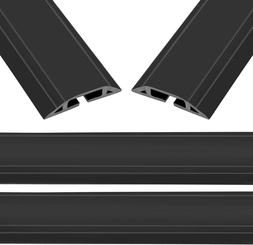 Eapele 10 ft Floor Cord Cover Heavy Duty Cable Protector, Easy to Unroll, Prevent Trip Hazard for Home Office or Outdoor Settings (Black - 2pcs)