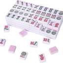 TIASUSAN American Mahjong Tile Set with 166 Pink Back Tiles (1.2”, Tiles Only), Mahjong Game Set