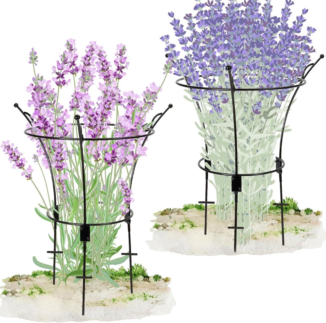 VICAMB 2 Pack Large Peony Cages and Supports,23.2" H X 13.4" D Metal Peony Support Rings, Tall Plant Support Garden Stakes for Outdoor Plants and Other Flopping Flowers