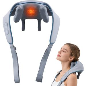Neck Massager with Heat,Therapexa Neck & Shoulder Massager, 6D Cordless Electric Shiatsu Back Massager, Rechargeable Deep Kneading Massage Pillow for Neck Shoulders Back Waist Legs, Gray