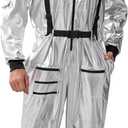Spooktacular Creations Halloween Astronaut Costume Men, Silver Space Suit Spaceman Jumpsuit Pilot Outfit for Cosplay Parties, Medium