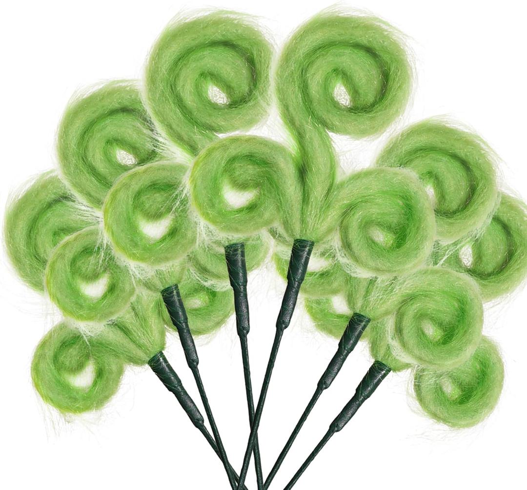 WangLaap 6 Pcs Green Christmas Tree Toppers 17inch Green Furry Stems, Furry Christmas Picks for Xmas Tree Decoration