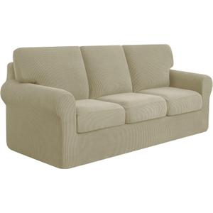 SUBRTEX 7 Pieces Stretch Sofa Slipcover Sets Couch Cover Sets Backrest Cushion Covers Furniture Protector Collection Set for Oversize Sofa Loveseat Chair Slip Covers(Large, Sand)