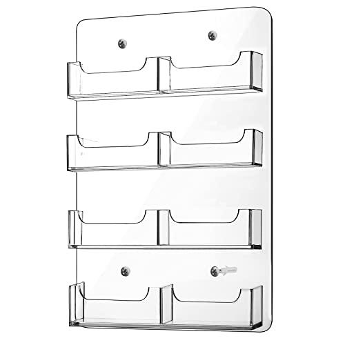 Hillban Acrylic Business Card Holder Wall Mount Clear Sticker Display Rack Multiple Card Holders Clear Acrylic Organizing Sticker Display Stand Pre Drilled(8 Pockets)