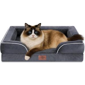 Comfort Expression Orthopedic Dog Bed for Small Dogs 20x14 Inch, Waterproof Supportive Egg Crate Foam Small Pet Bed with Removable Bolsters, Dog Couch with Washable Cover & Non-Slip Bottom, Dark Grey