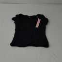 QINSEN Women's V Neck Short Sleeve T Shirts Double Lined Tee Seamed Cup Going Out Tops, S