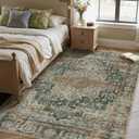 Rugxara 4x6 Rug for Living Room Bedroom, Green Washable Throw Rugs, Vintage Retro Boho Area Rugs, Non Slip & Low Pile Accent Throw Carpet for Indoor Dining Room, Kids Room and Office(Green 4x6ft)