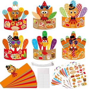ceiba tree DIY Fall Thanksgiving Turkey Crowns Crafts Activities for Kids Headbands Hats Craft Kits 12 PCS Party Decoration Supplies School Holiday
