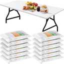 Boao 12 Pcs Plastic Table Cloths Disposable for Parties Picnic Table Covers with Elastic Fitted Elastic Desk Cover Rectangle Waterproof for Indoor, Outdoor, Picnic, Camping(6 Ft, 72 x 30 Inch,White)